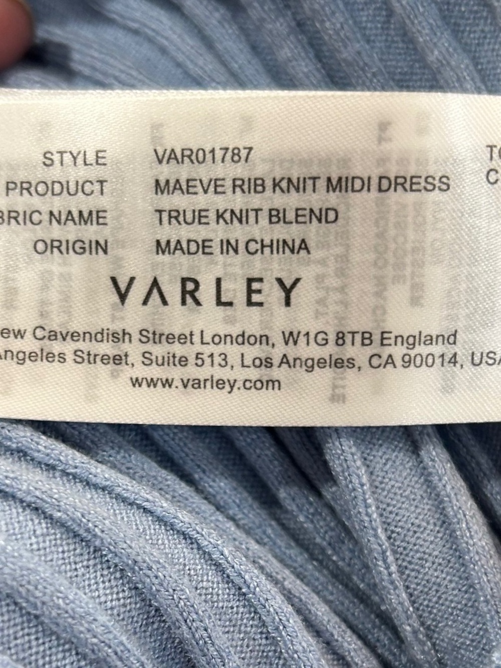 NWOT VARLEY Maeve Ribbed Knit Midi Dress in Ashley Blue Size XL New without tag - Picture 5 of 5